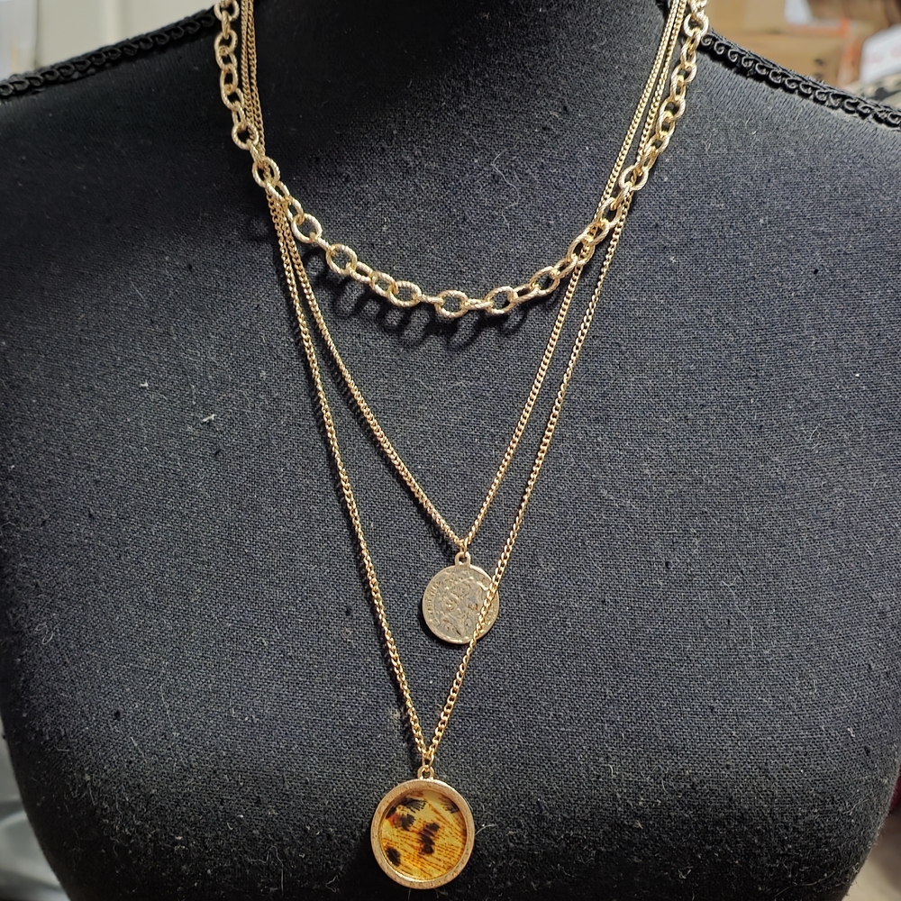 Karma Gold Layered Necklace with Coin Pendants